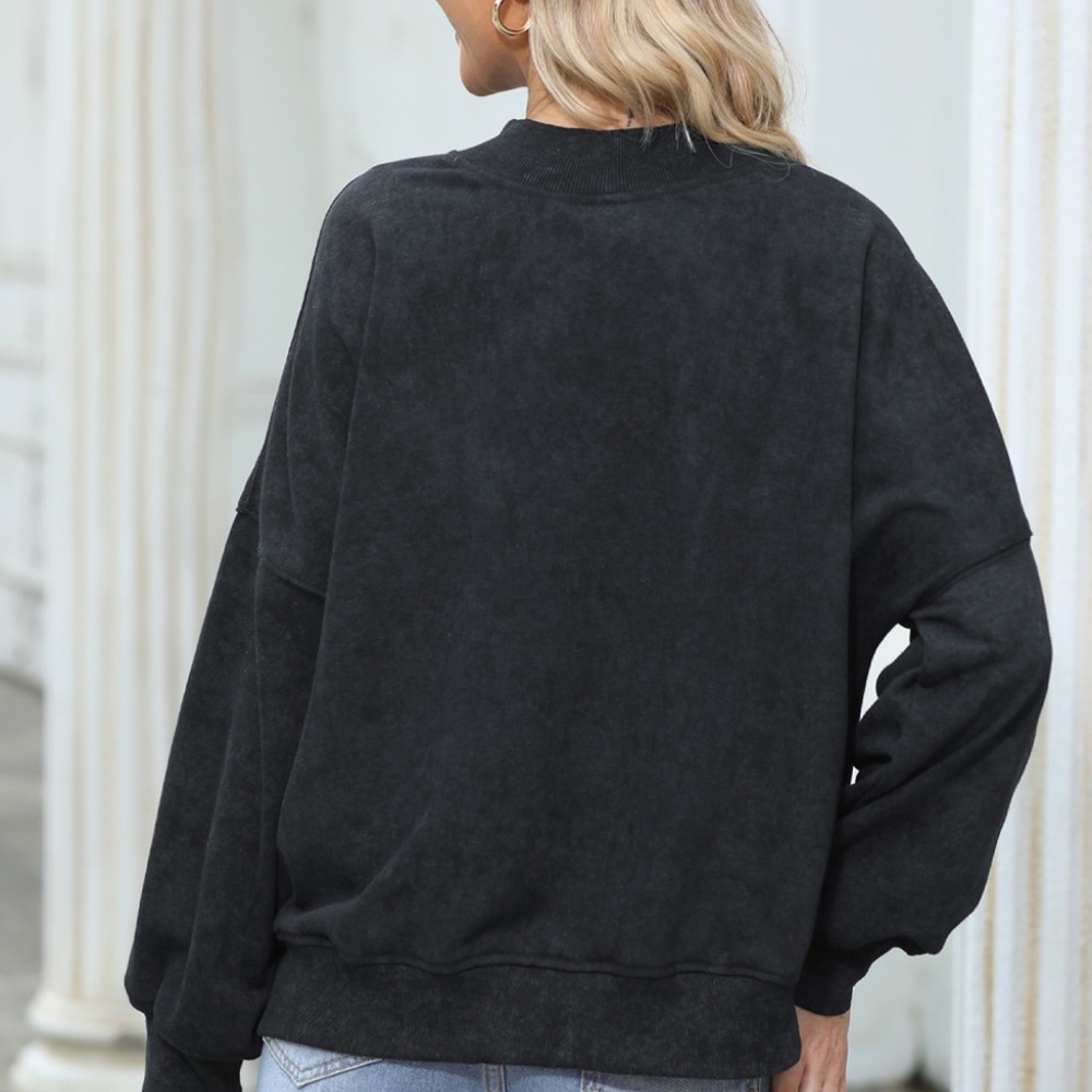 Black Football Sparkle Crew Neck Sweater Game Day Sweater - Picture 3 of 5